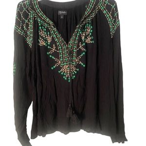 RD KoKo Anthropology Boho Embroidered & Beaded Blouse Size M